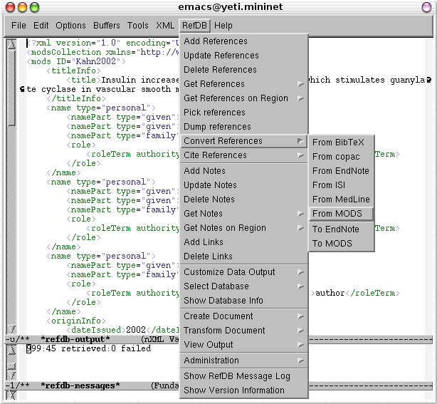 Emacs refdb-mode data conversion