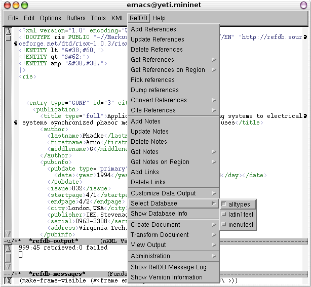 Emacs refdb-mode database selection